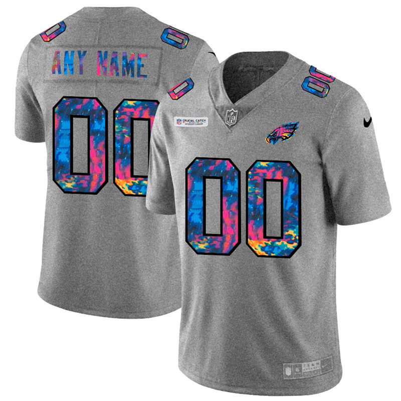 Philadelphia Eagles Custom Men Nike MultiColor 2020 NFL Crucial Catch Vapor Untouchable Limited Jersey Greyheather